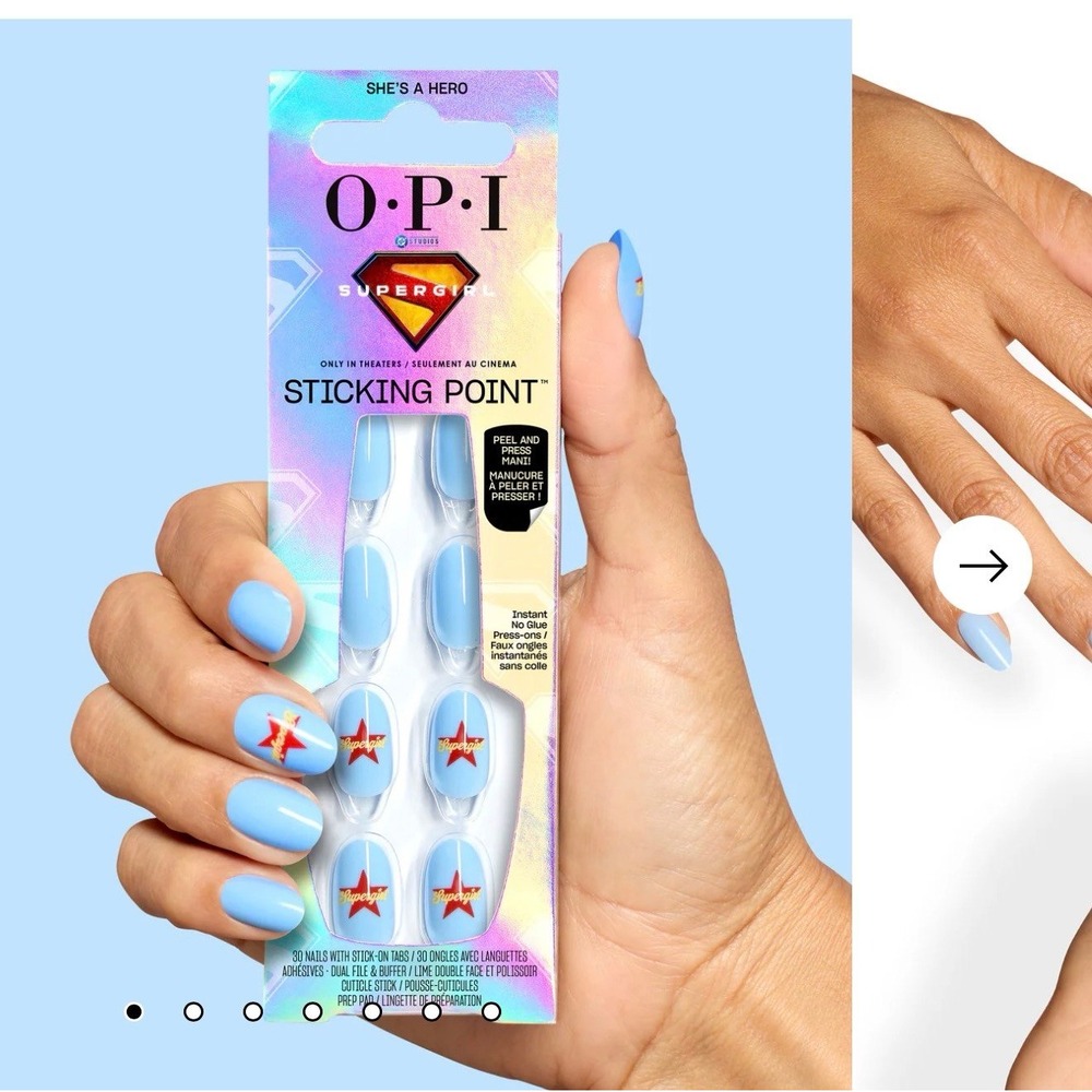 2 sets of Press on OPI nails SUPERGIRL and nail polish